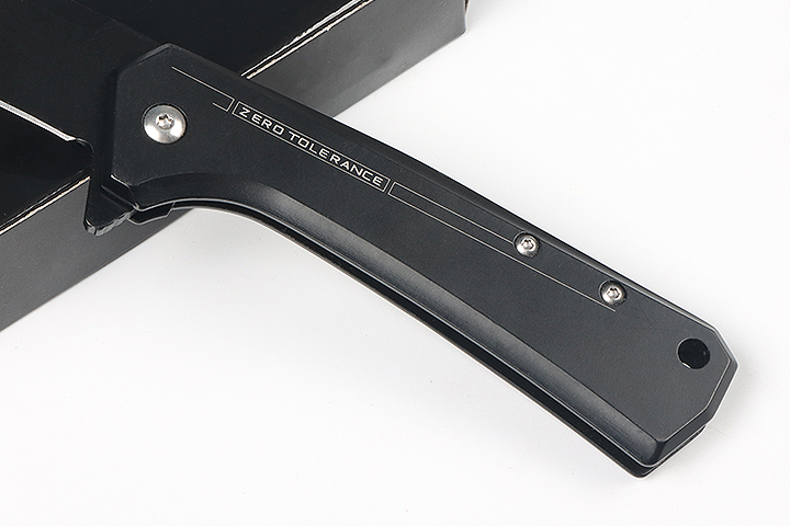 Black steel no logo blank folding camping hunting knife UD407671